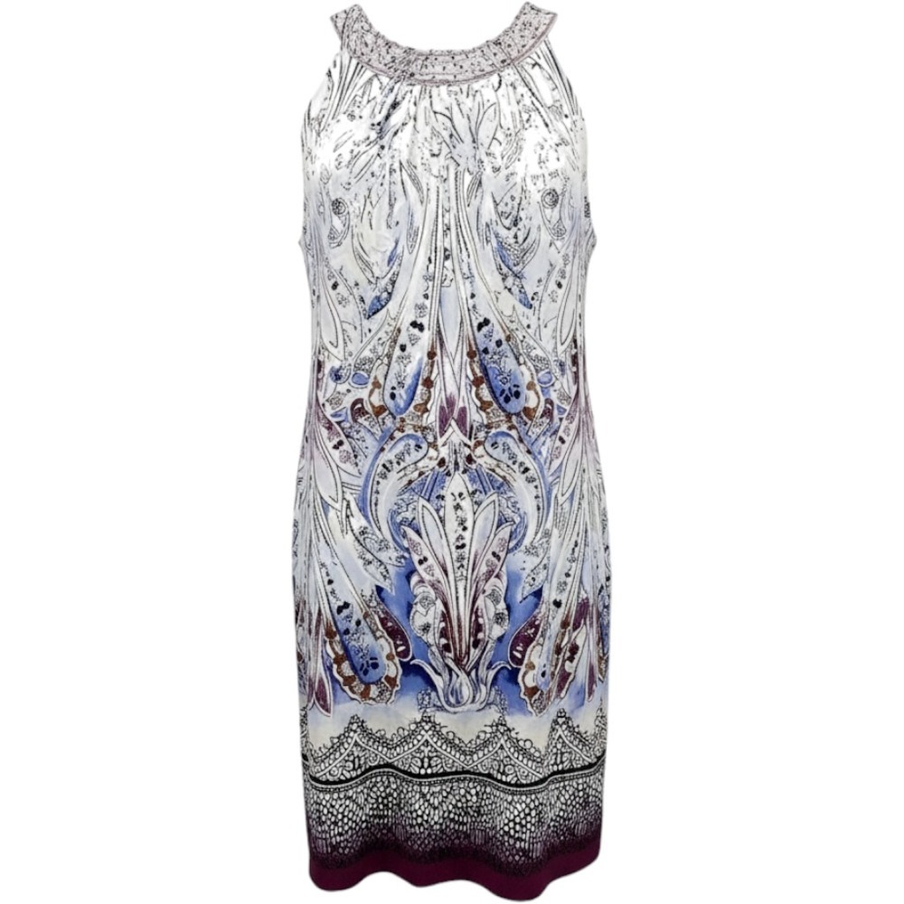 White House Black Market Blue Paisley Embellished Neck Strappy Back Dress Small